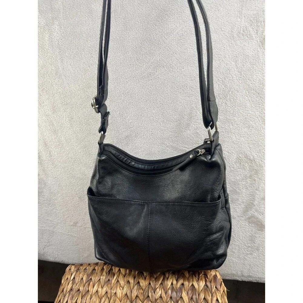 Great American Leather Works Black Shoulder Bag Zip Pockets Cow hide leather